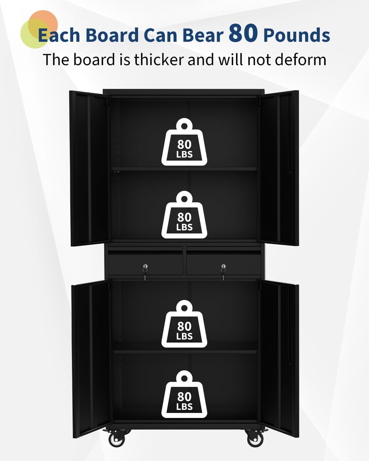 Cabinet interior showing weight capacity per shelf