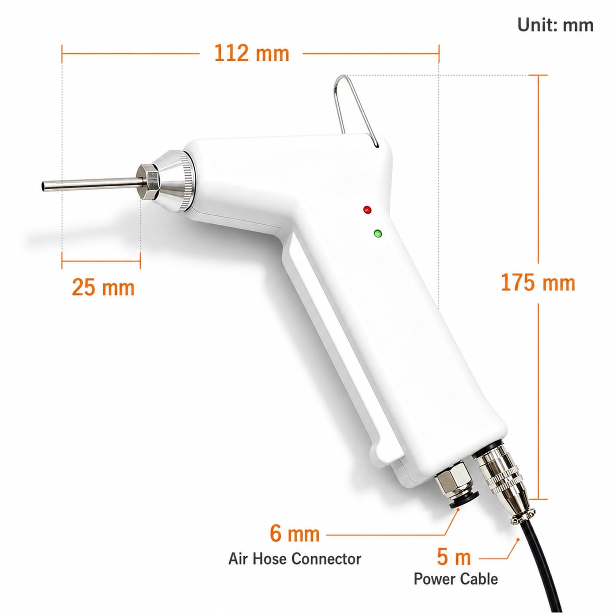 Pistola de Aire ionizante, eliminador de estática portátil de 70 Khz | Boquillas Removibles, Conjunto Electrónico, Eliminación De Estática, Indicador Led, 24V CC(B)