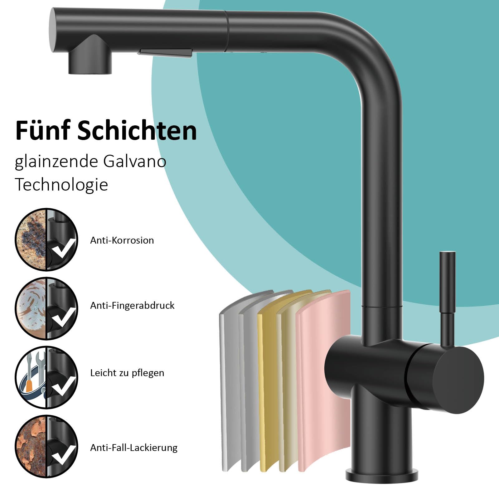 ONECE Rubinetto Bagno Lavabo Con Doccetta Estraibile A 2 Odalità - 5