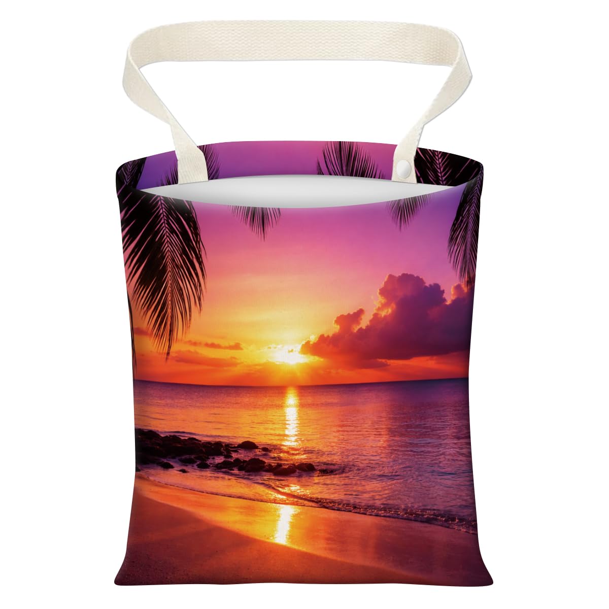 Cute Car Trash Can, Hanging Canvas Car Back Seat Organizer and Storage Bag, Funny Car Trash Bag for Travelling, Outdoor Beautiful Sunset Beach