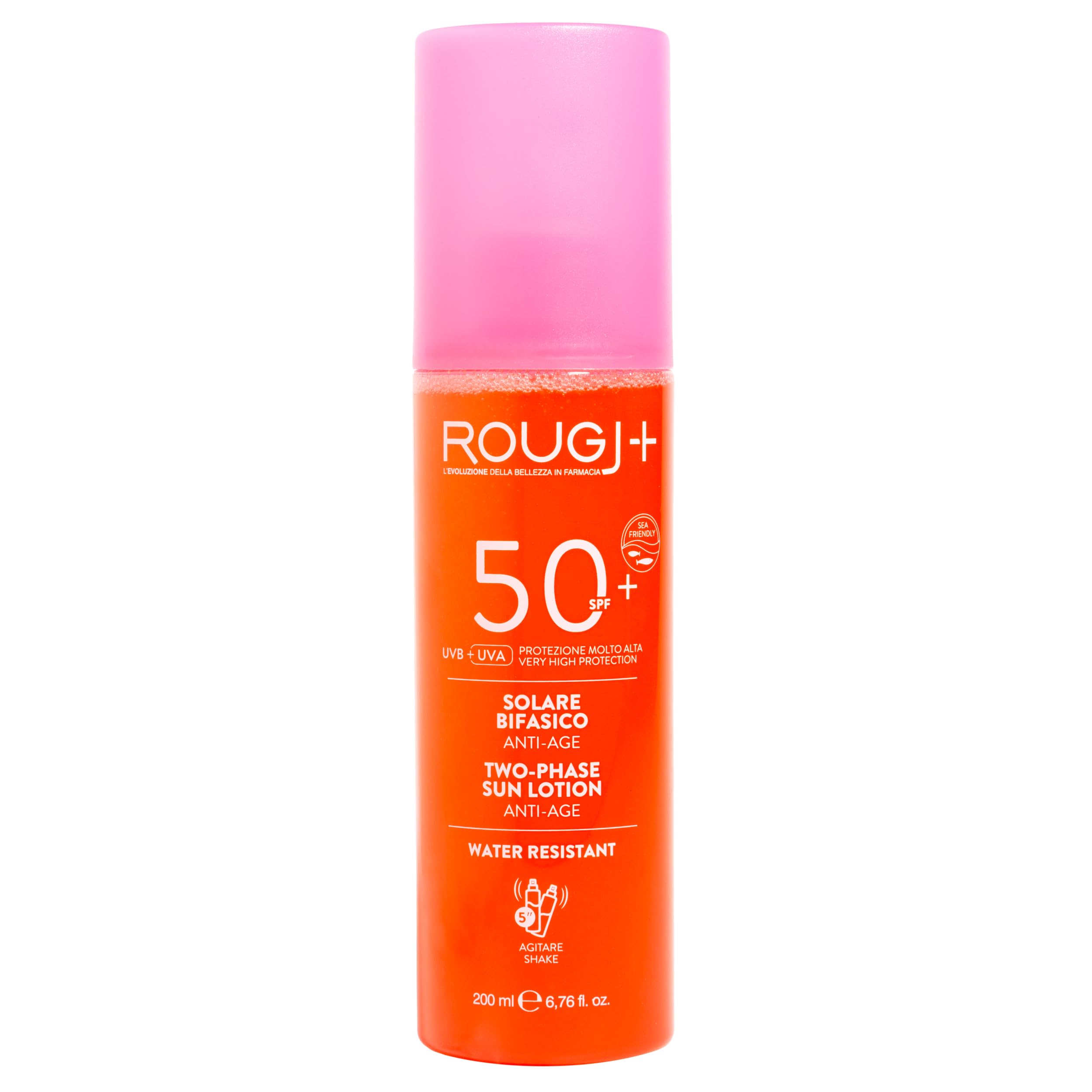 Rougj Twiga Solaire Visage SPF 50+ Biphasé – Haute Protection UVA/UVB – Anti-Âge, Anti-Taches, Texture Légère Non Grasse – Hydratant pour Peaux Sensibles, Mixtes et Grasses – 200ml
