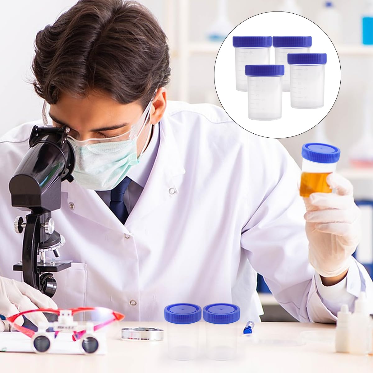 Lot de 50 pots d'échantillons d'urine de 40 ml avec couvercles à visser pour échantillons médicaux