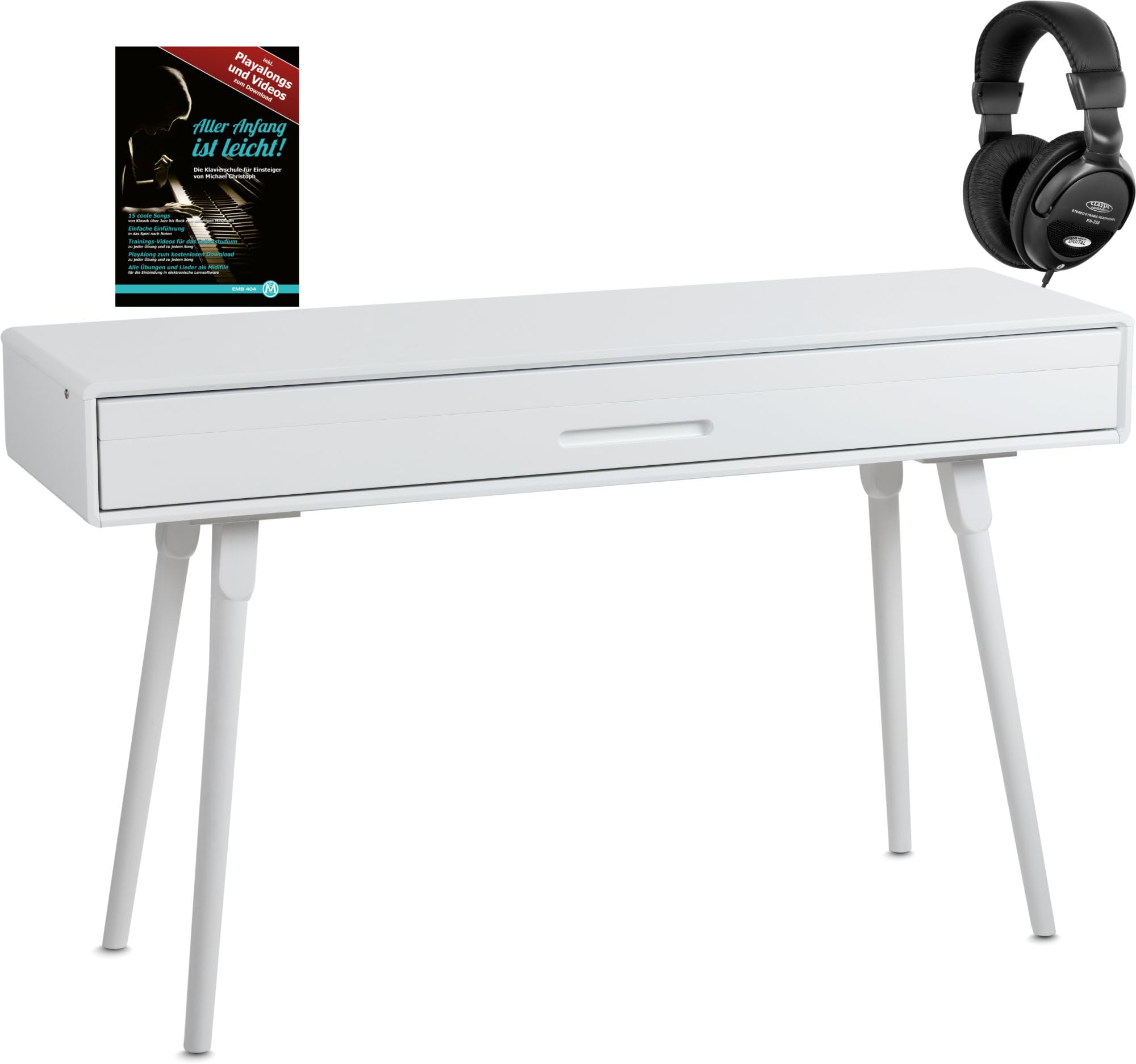 Classic Cantabile DP-730 WP Piano digital set - 88 teclas ponderadas acción de martillo - Mesa teclado piano elèctrico incorporado - Con porta notas y pedalera - USB MIDI - Blanco mate y teclas rosas