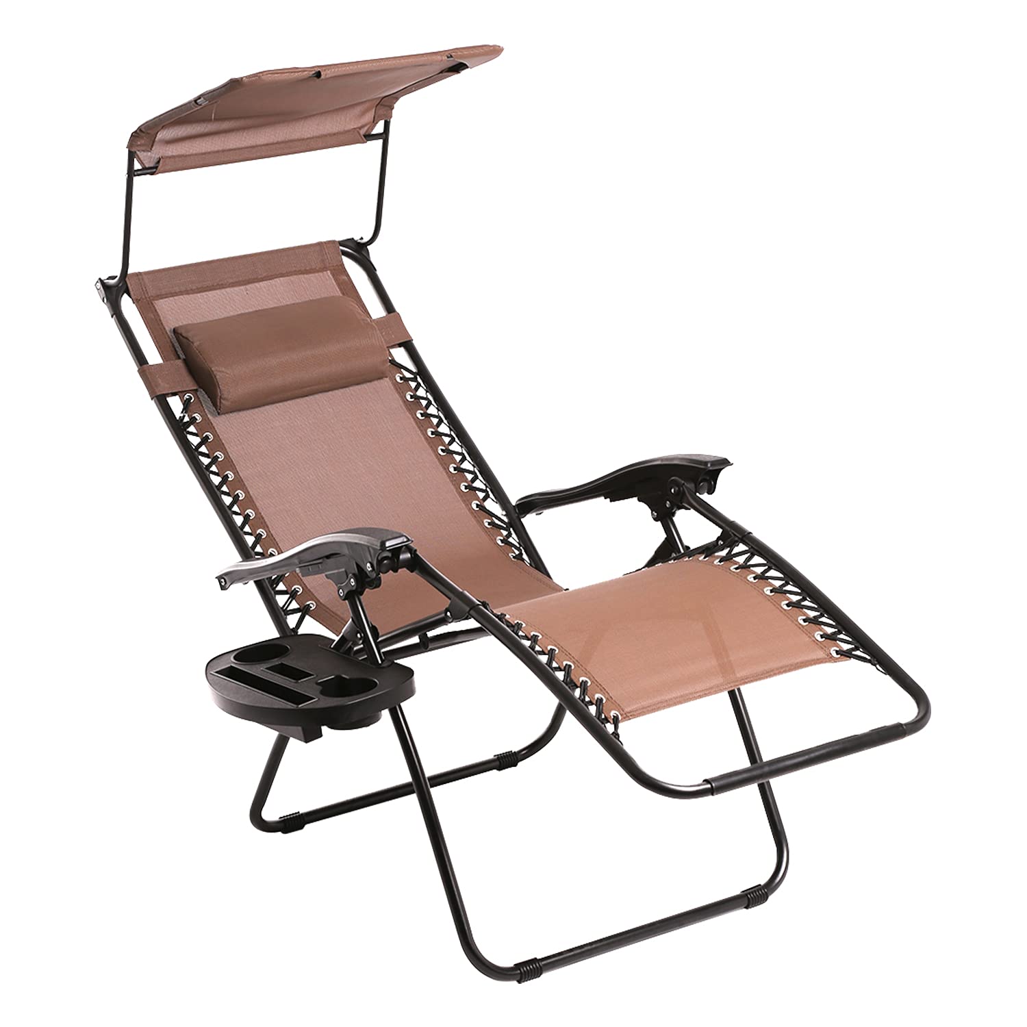BestMassage Patio Chairs Lounge Chair Zero Gravity Chair 2 Pack Recliner W/Folding Canopy Shade and Cup Holder for Outdoor Funiture