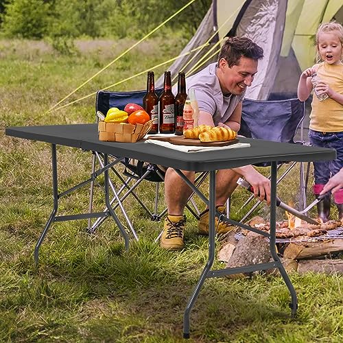 Image of FDW Folding Half Portable Foldable Table for Parties Backyard Events (White, 6 FT 70 * 29) (Black, 6 FT)