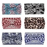 Stirnbänder Damen, Diealles Shine 6 Stück Criss Cross haarbänder, Mehrfarbig Boho Stirnband Damen, Elastische Breites Haarband für Yoga Sport Fitness