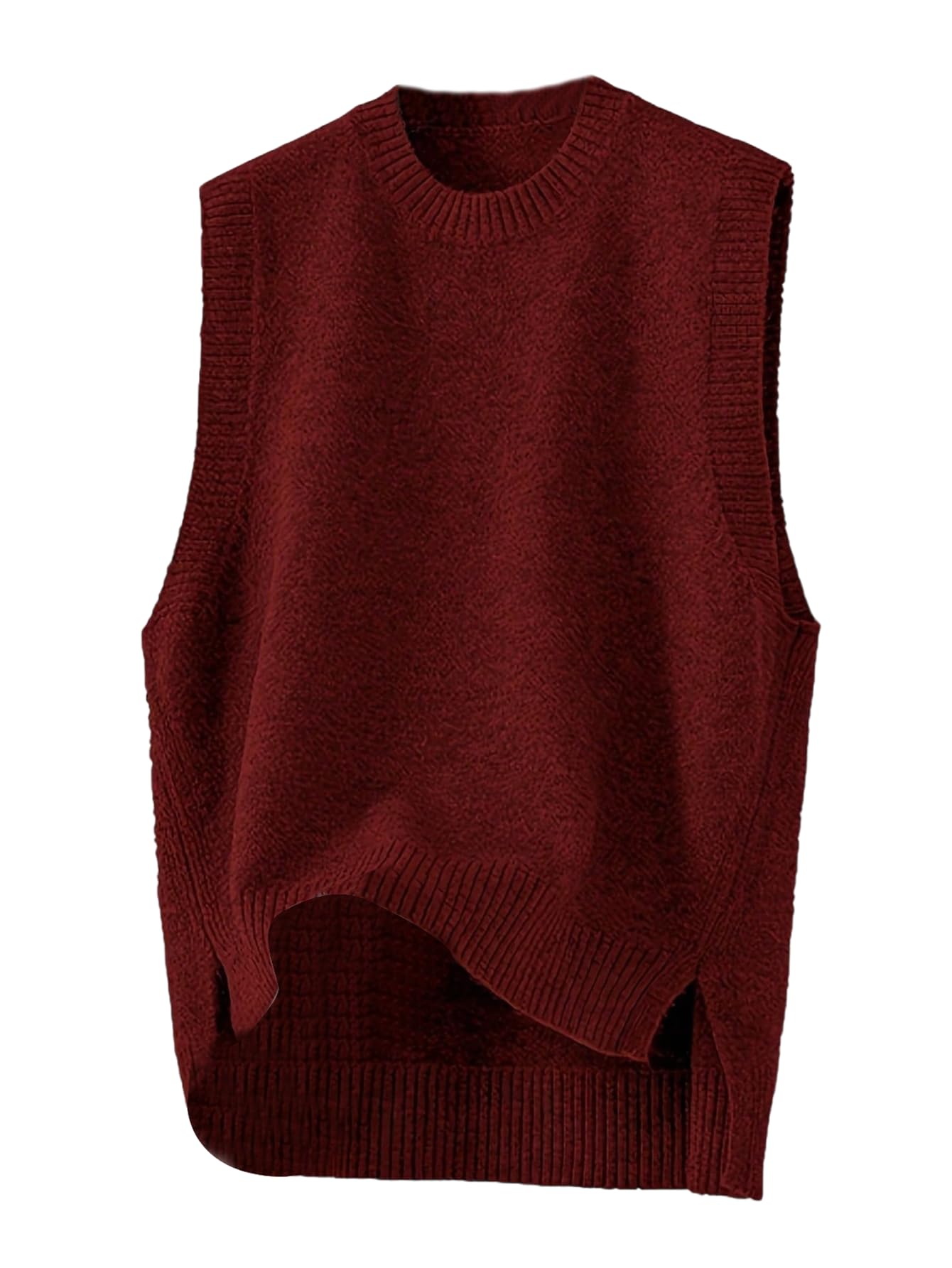 OYOANGLE Womens Split Hem Crew Neck Basic Sweater Vest Sleeveless Pullover Sweater Tank Tops