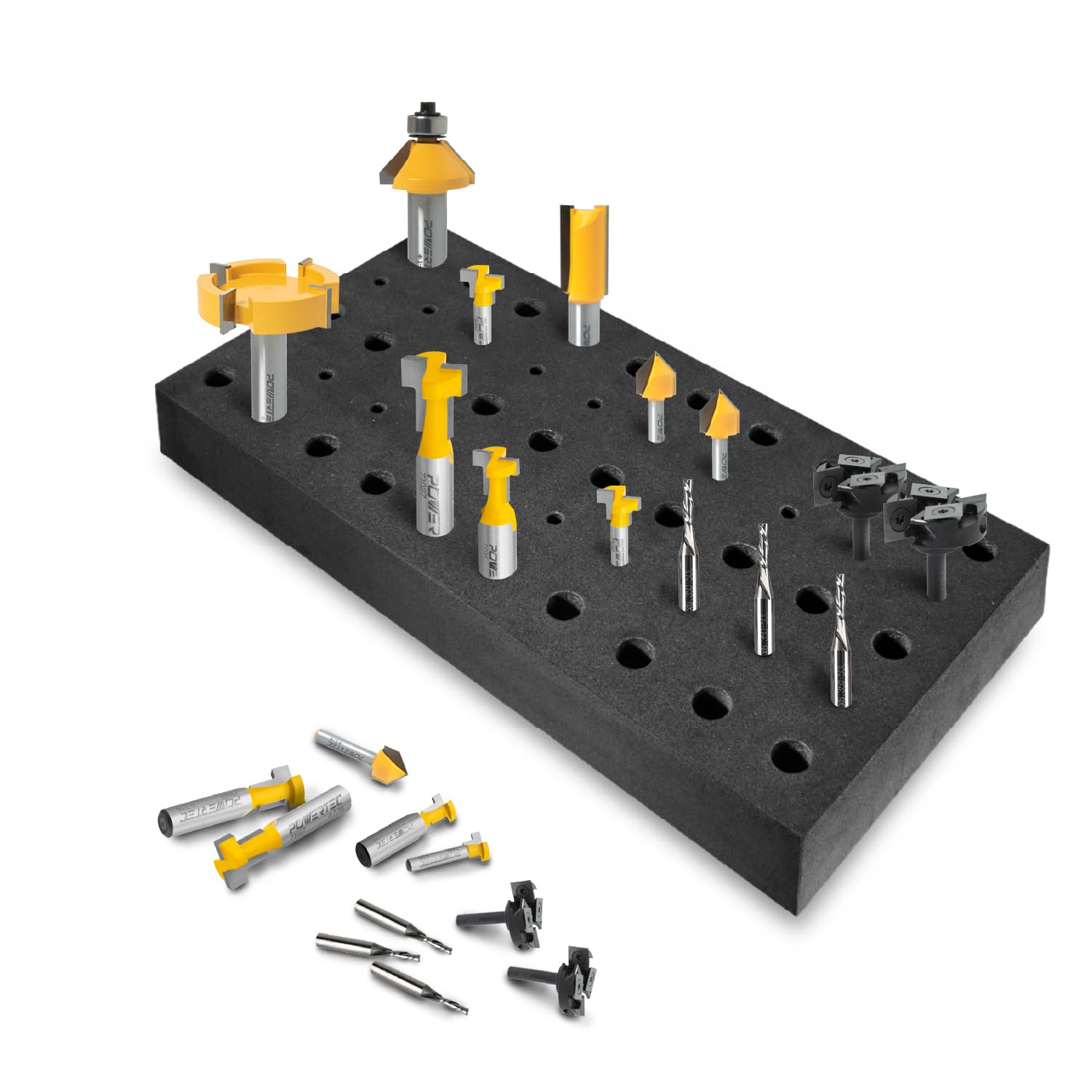 POWERTEC Router Bit Storage Tray, Router Bit Holder - Holds 50 Bits: (30) 1/2" and (20) 1/4" Shank Router Bits, Drill Bit Organizer Tray, High Density Foam Tool Box - Router Bits Not Included (71217)