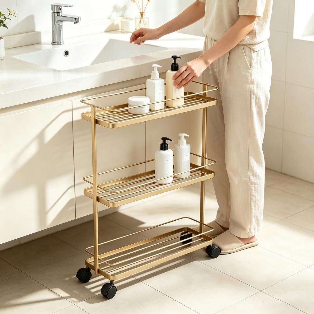 cendbirut Slim Storage Cart with Wheels, 3/4 Tier Metal Narrow Rolling Cart