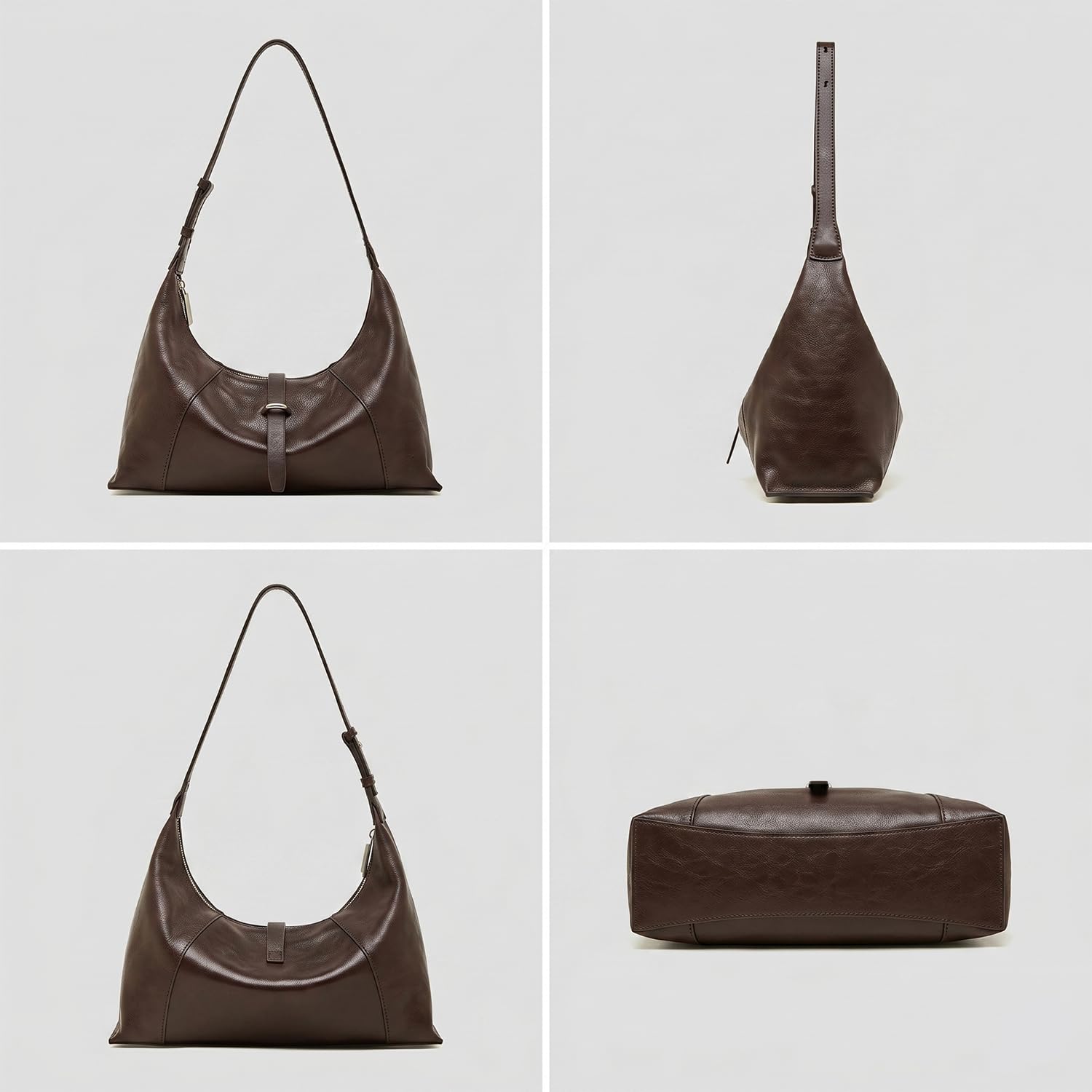 PDSSUNNY Damen Hobo Tasche aus Pflanzlich Gegerbtem Leder, Retro Schultertasche Croissant, Minimalistische Unterarmtasche Baguette, Kleine Umhängetasche Glänzend