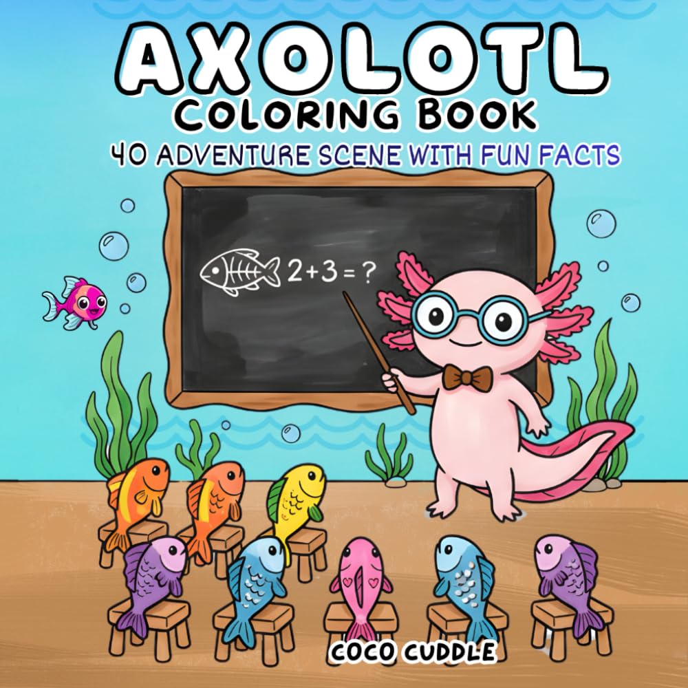 Axolotl Coloring Book: 40 Bold and Easy Axolotl Adventure Coloring Pages with Fun Facts For Kids