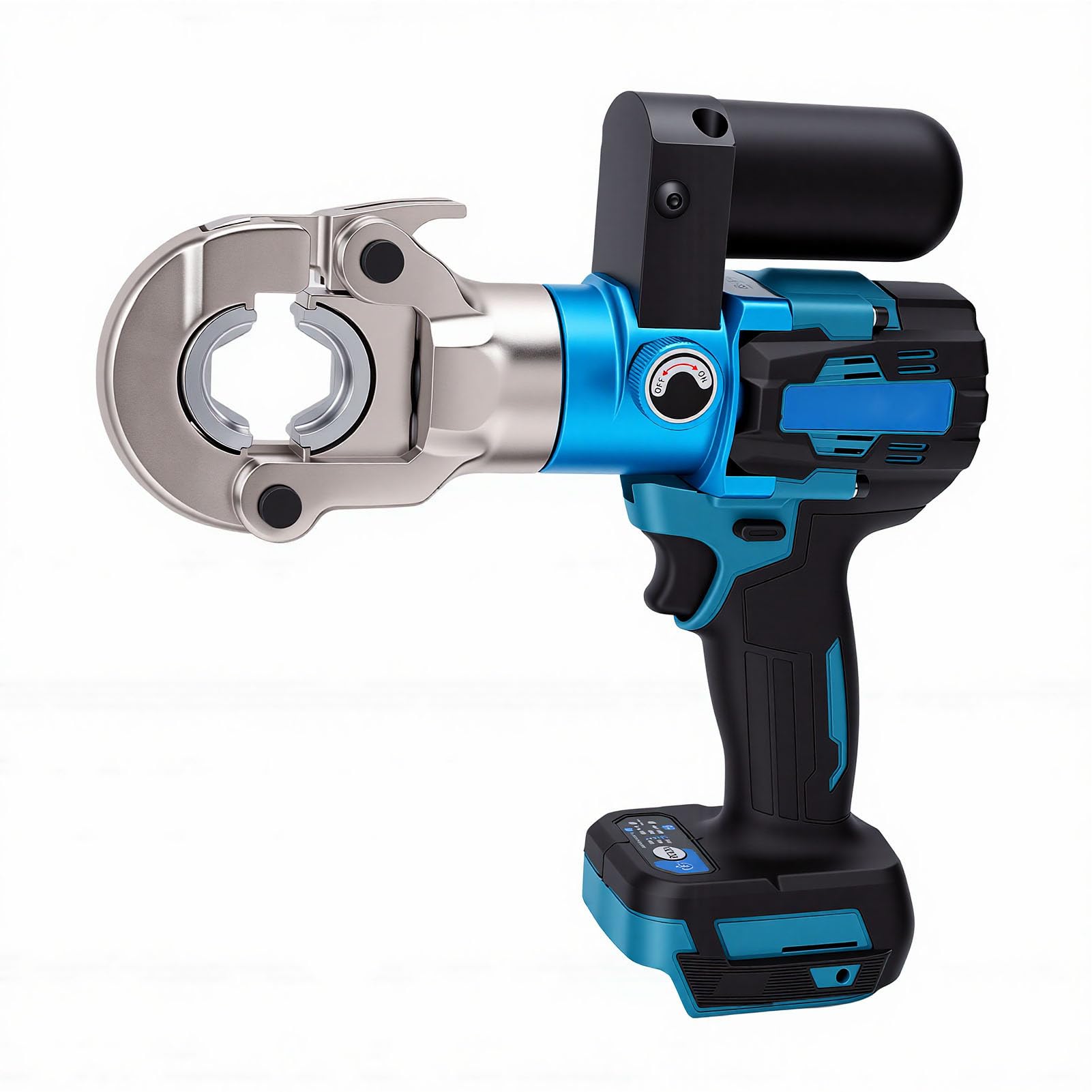 LiebeWH Elektryczna Hydrauliczna Zaciskarka z 12 Matrycami 10-300 mm² i siłą 90 KN do Akumulatorów 18V, Bezprzewodowe Narzędzie do Zaciskania Końcówek Kablowych, Prasa z okrągłą głowicą