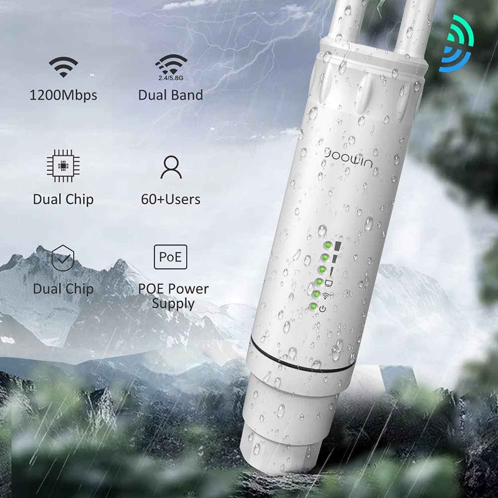Review JOOWIN Outdoor Wireless Access Point AC1200 High Power with PoE, Dual Band 2.4G 300Mbps or 5G 867Mbps 802.11AC Outdoor WiFi Extender Weatherproof Wireless Access Points/Repeater/Router/Bridge Mode