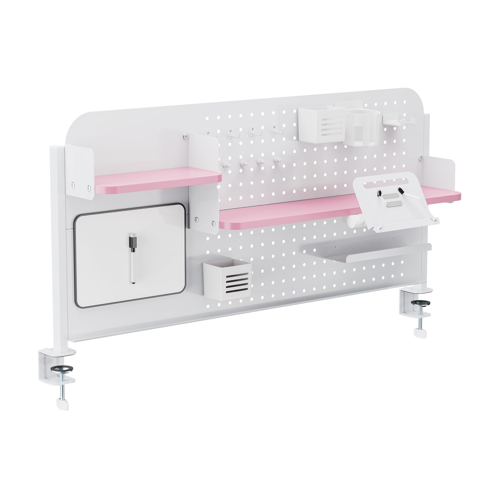 [en.casa] Schreibtisch Organizer Sauda Pegboard zum Anklemmen 114 x 68 cm höhenverstellbare Lochwand mit Ablagen und Zubehör Stecktafel für Kinderzimmer Büro Homeoffice Stahl Weiß/Rosa