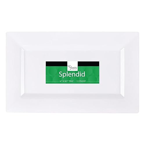 Miniatura 3 de Blue Sky Bandeja rectangular blanca de 14 x 8.5 pulgadas (paquete de 2)  Platos de plástico desechables para fiestas, eventos y uso doméstico