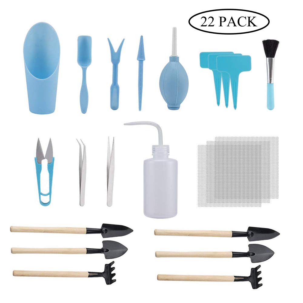 GCOA 22 Pieces Succulent Plant Tools, Mini Garden Hand Tools Set Bonsai Tools Miniature Planting Gardening Tool Set for Indoor Gardening