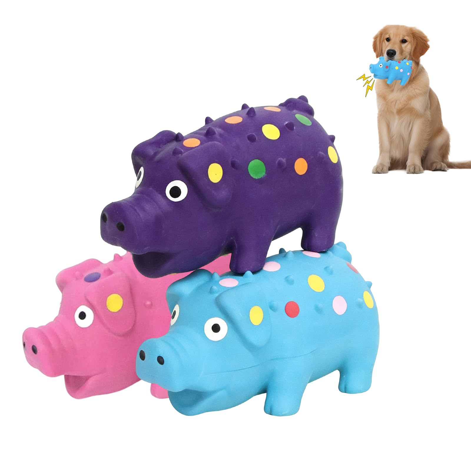 CavspkArt 3Pcs Latex Dog Puppy Toys, Cute Pig Latex Soft Chew Toy, Interactive Dog Toys with Squeaker, Dog Squeaky Toys for Small and Medium Dog (3PCS A)