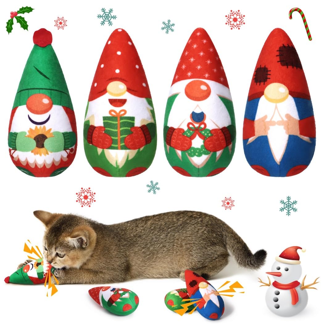 Katzenminze-Kauspielzeug für Katzen, mit Knistern, gefülltes Plüsch-Beißspielzeug, Urlaubsgeschenke für Kätzchen, 4 Stück
