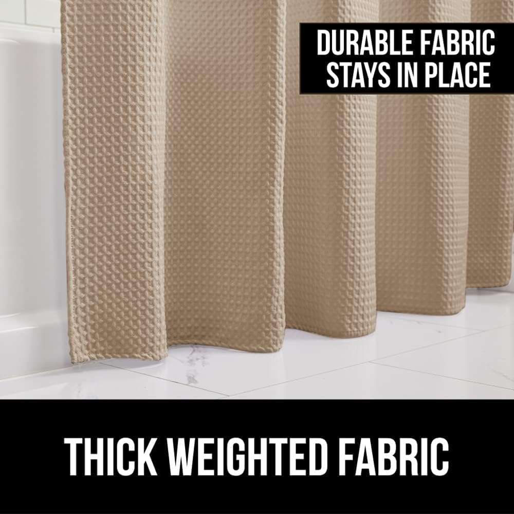GORILLA GRIP Bath Tub Mat and Waffle Shower Curtain, Bath Mat Size 35x16, Waffle Shower Curtain Size 72x72, Both in Beige Color, Machine Washable, 2 Item Bundle