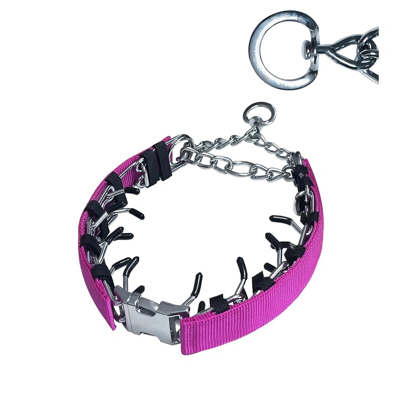 Coleira de pinos para cães HAESINPA com fivela de liberação rápida, Pink M/L, pescoço de 43,18–58,42 cm, pinos de 3,2 mm