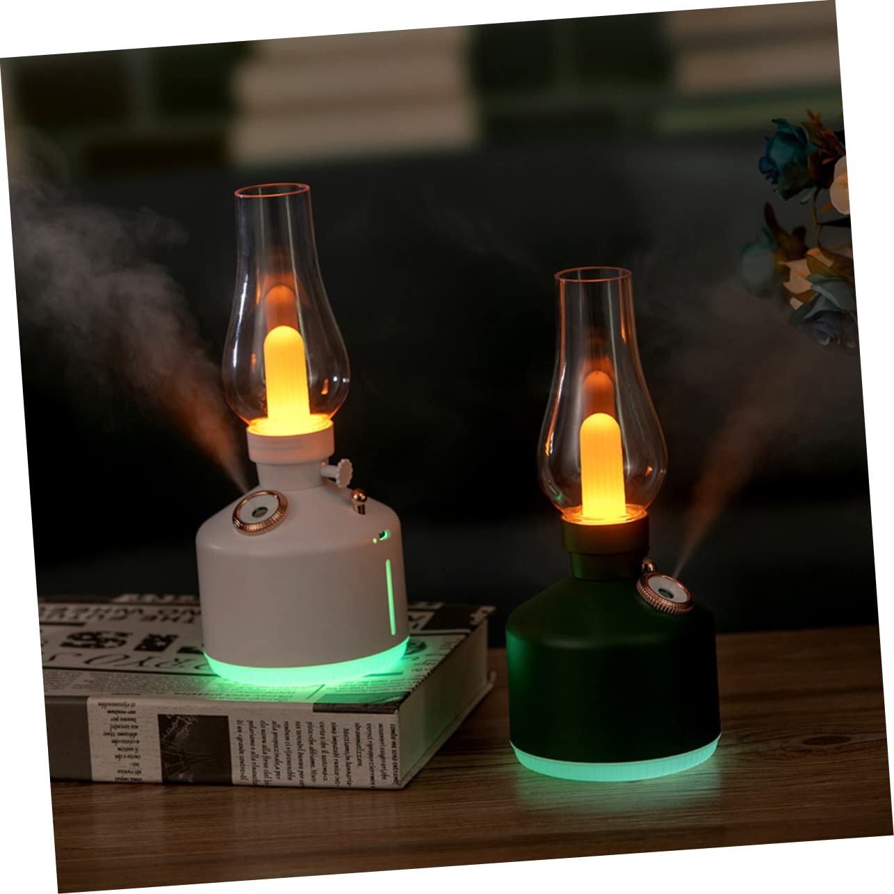 Luce Umidificatore USB Vintage da Scrivania Verde Abs | 1200mah e 280ml, Effetto Aromaterapia e Umidificazione, per Casa e Ufficio