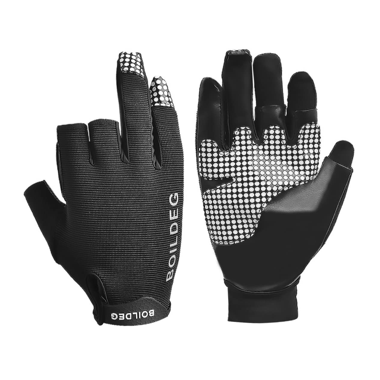 Sosoport Fishing Gloves Men Saltwater Sailing Gloves Silicone Chip Anti-Slip Wrist Fasten Loose Size l