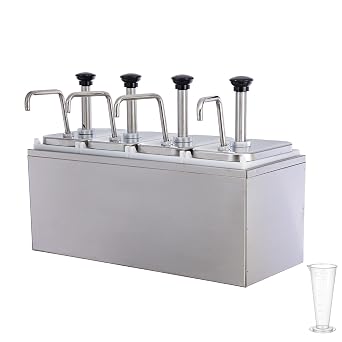 8.46 Quart Ketchup Pump Dispenser,Condiment Dispenser Pump, Large Capacity Detachable Leak-Proof Design for Sauce, Honey, Syrup,Soy Sauce,Mustard,Cheese 4 pumphead, 2.11 QT Each