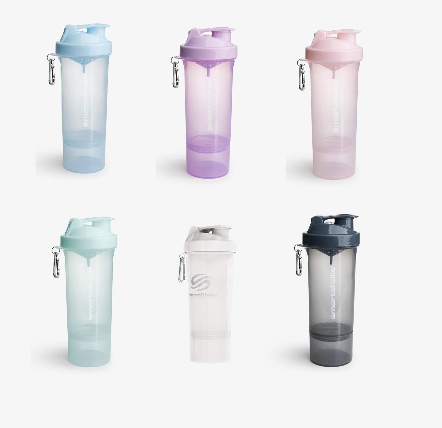 Smartshake Slim New Design Shaker Bottle with Storage Compartment, Pale Lilac, 500 ml