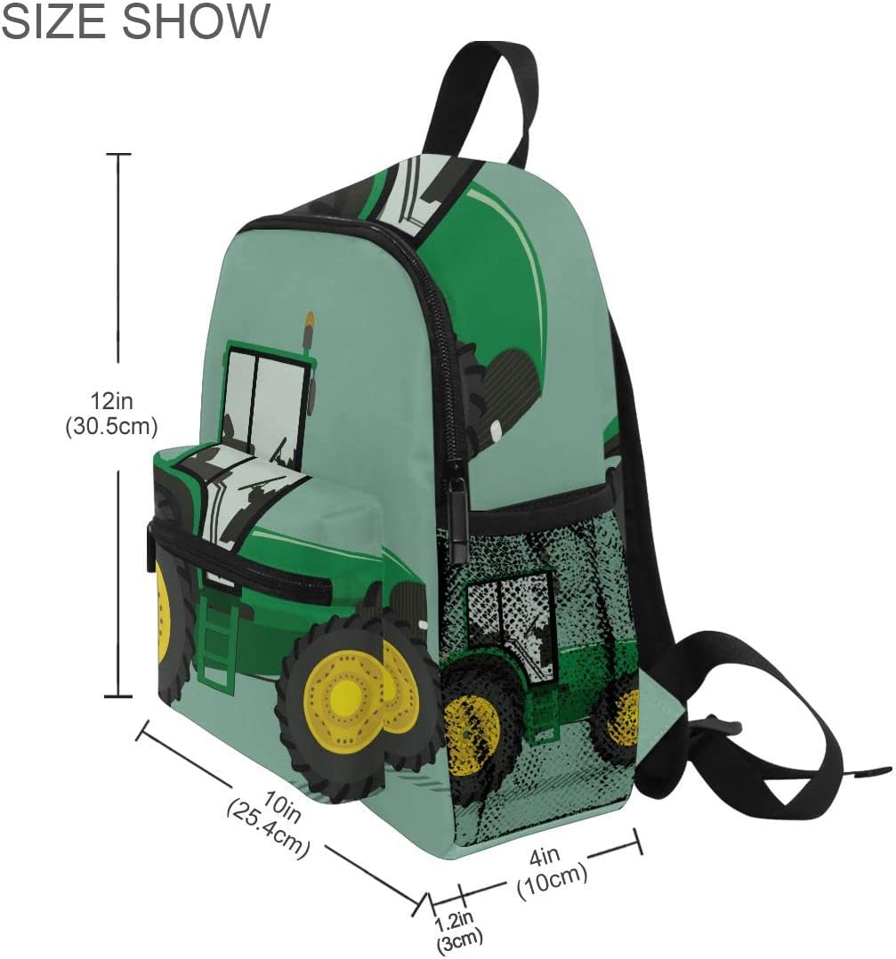Fisyme Toddler Backpack Green Yellow Tractor School Bag Kids Backpacks for Kindergarten Preschool Nursery Girls Boys, S - Image 3