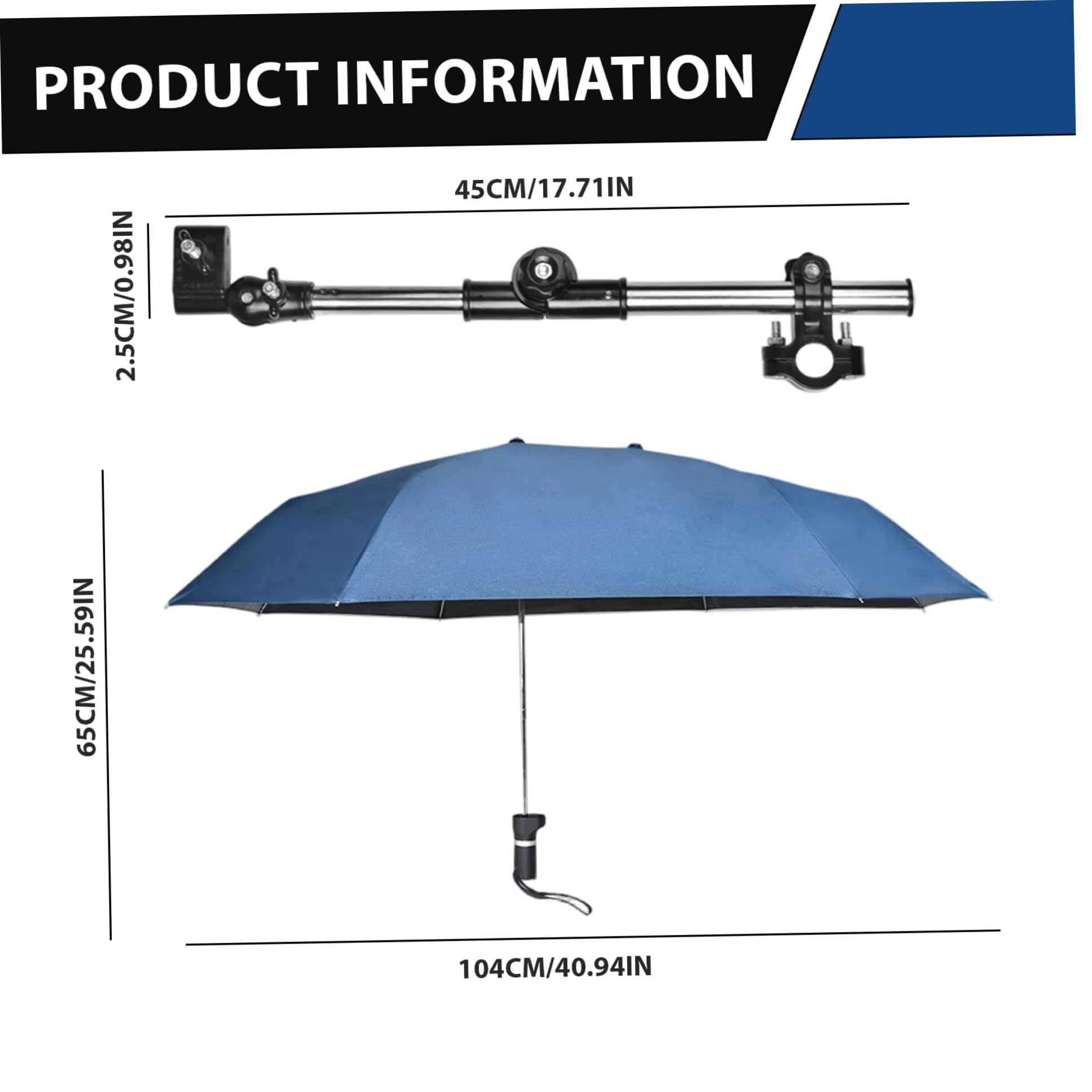 Paraguas para silla con abrazadera ajustable, protección contra la lluvia y los rayos UV, sombrilla para silla de ruedas, sombrilla extendida de doble cara 40, 9 para sillas de ruedas, cochecito, bici