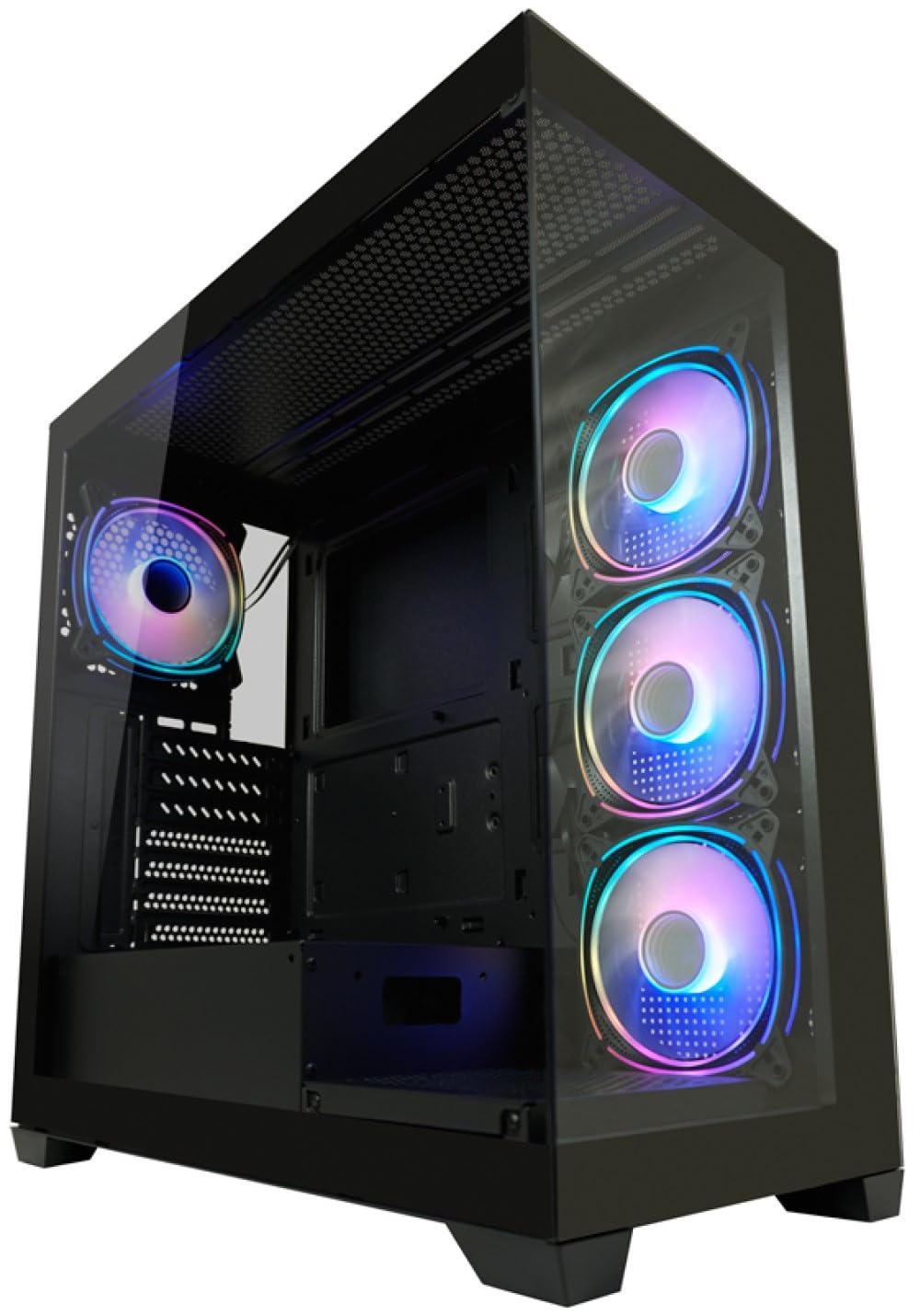 LC-Power Gaming 715B Seamless Pale X Midi-Tower ATX - Carcasa para gaming, con 4 ventiladores ARGB de 120 mm, panel E/S, software de placa base RGB, cristal templado frontal y lateral (negro)