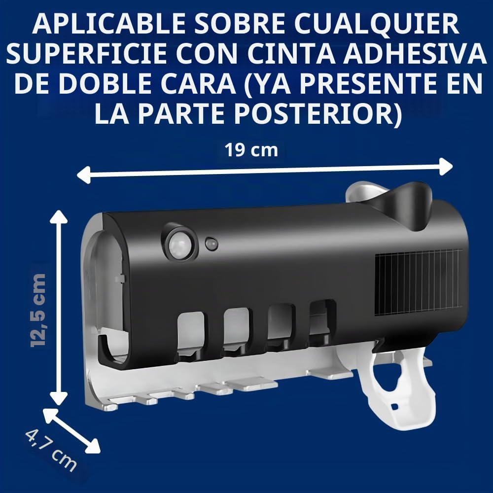 S.I.C Porta Cepillo De Dientes con FuncióN De Esterilizador De Rayos Ultravioleta Toothpaste Squeezer Luz Led Montado En La Pared AutomáTico Dispensador De Pasta De Dientes