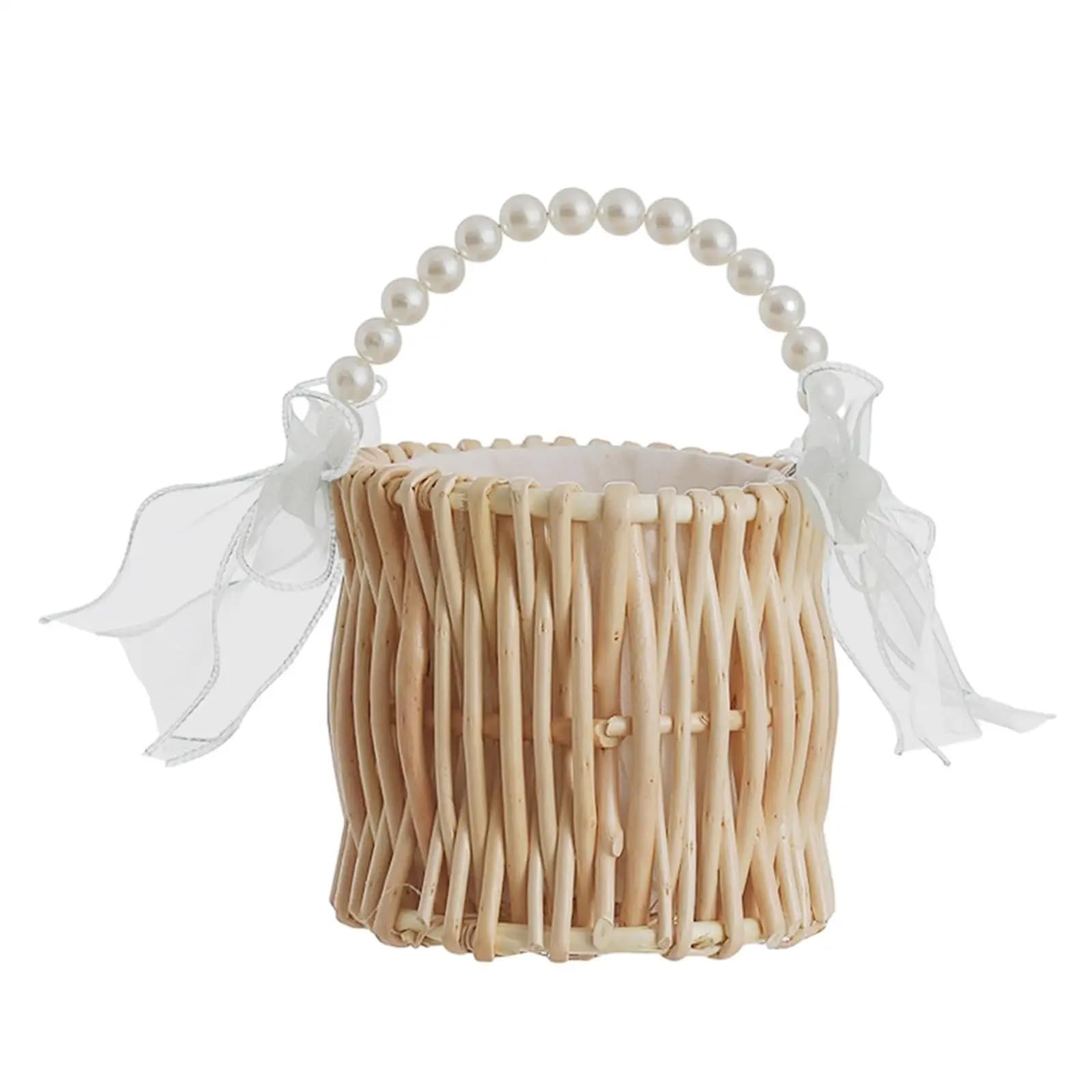 Hochzeit Blumenkorb Hochzeits-Blumenmädchen-Korb, Aufbewahrungskorb, Leichter romantischer Rattan-Korb mit Perlengriff for Hinterhof-Festivals FüR Hochzeit