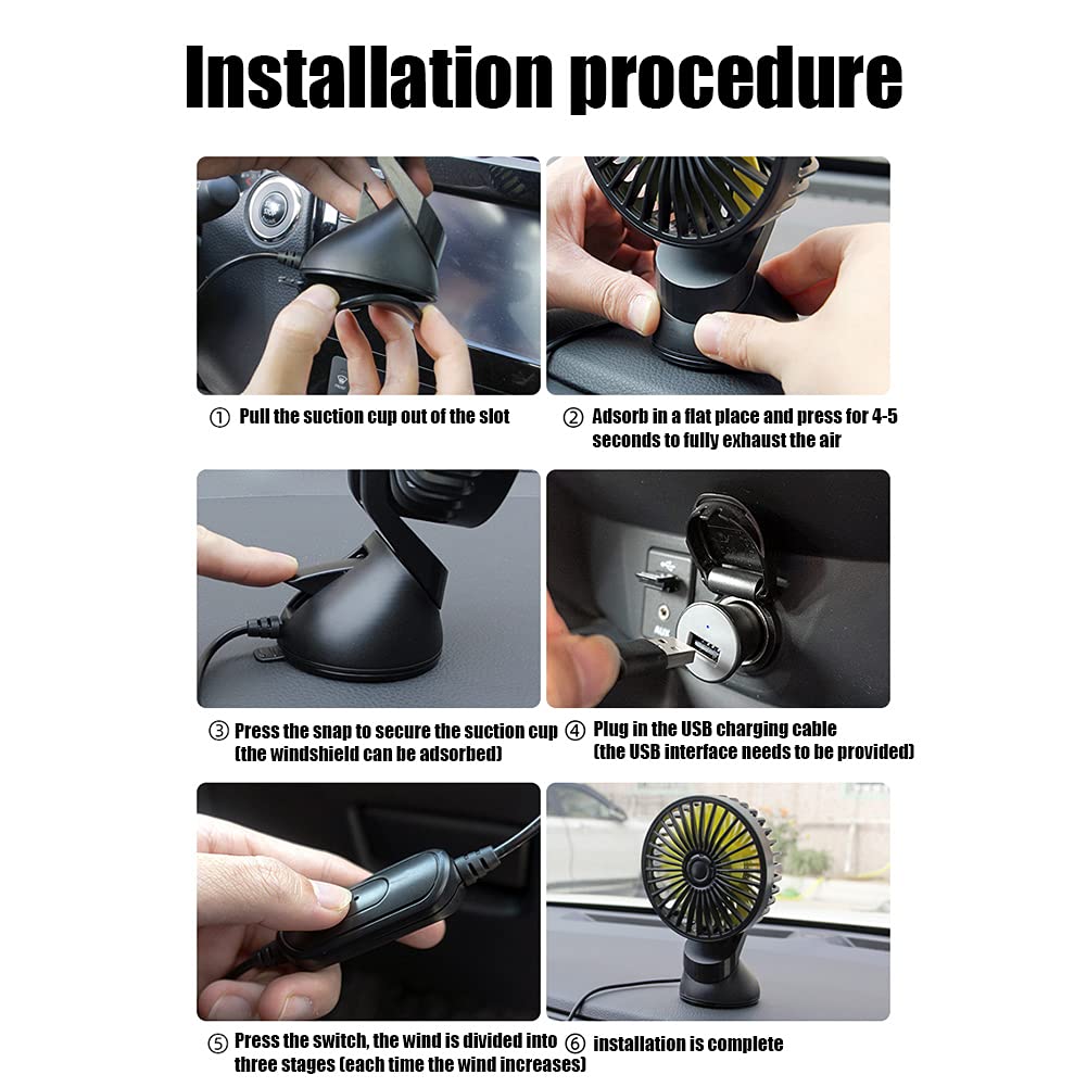 Demiawaking Ventola di raffreddamento USB per auto, 12 V 24 V, 3 velocità, con ventosa (02)