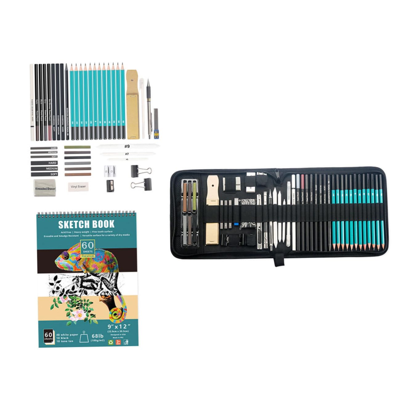 NUOBESTY Lápices de Dibujo Profesional para Adolescentes, 1 Set | Diseño Portátil y Ligero, Materiales Nylon, Madera, Metal y Papel, Ideas para Navidad, Cumpleaños y Año