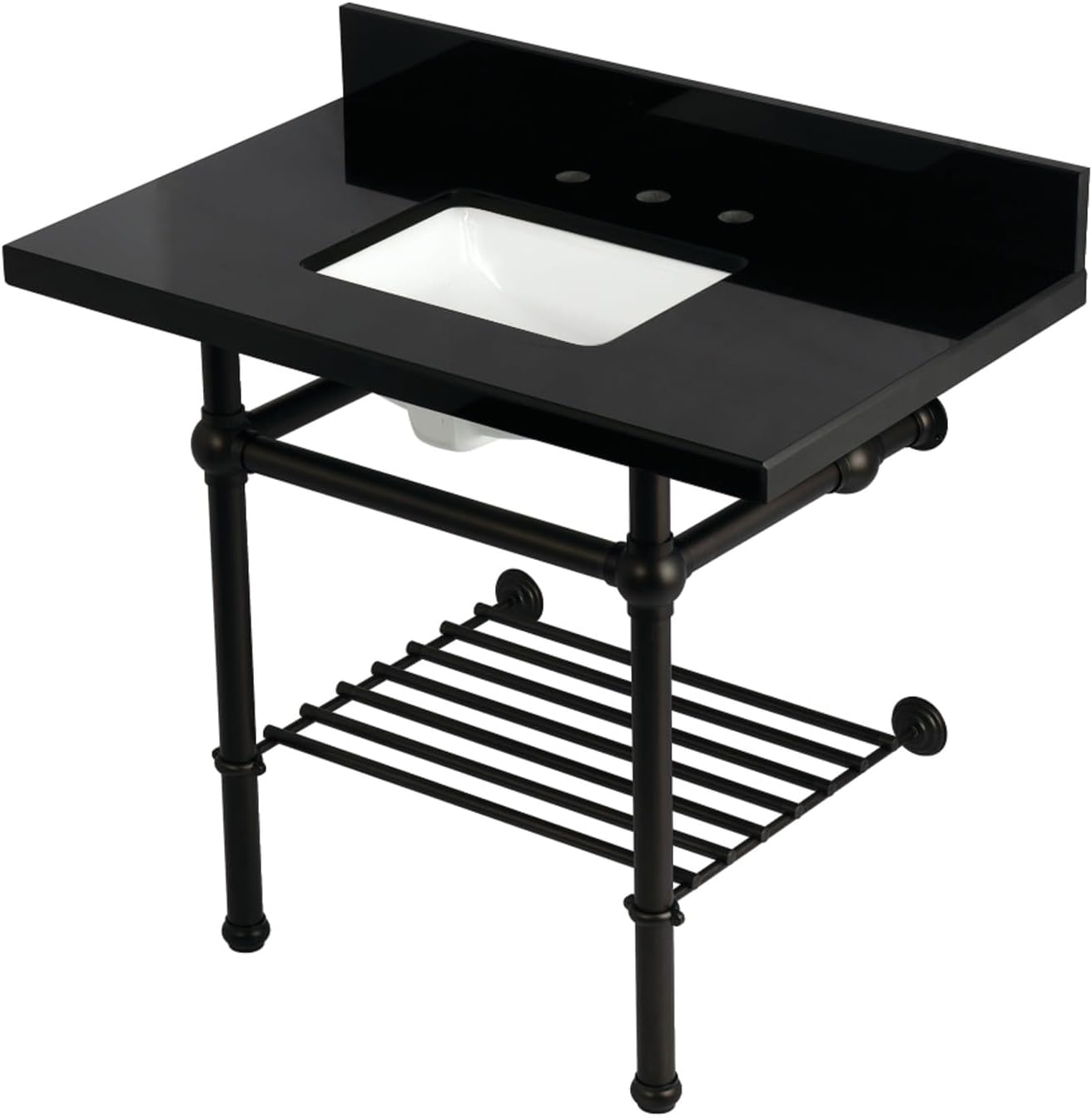 Kingston Brass KVPK3630KBSQB1 Templeton 36" Console Sink with Brass Legs (8-Inch, 3 Hole), Black Granite/Polished Chrome