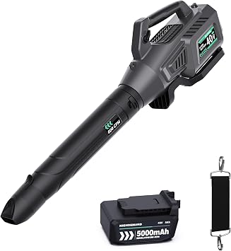 Leaf Blower Cordless, 40V 600CFM &180MPH Electric Leaf Blower with 5.0Ah Battery, Fast Charger and Extension Tube for Blowing Leaves Snow for Yard Garden Lawn Care, Grey