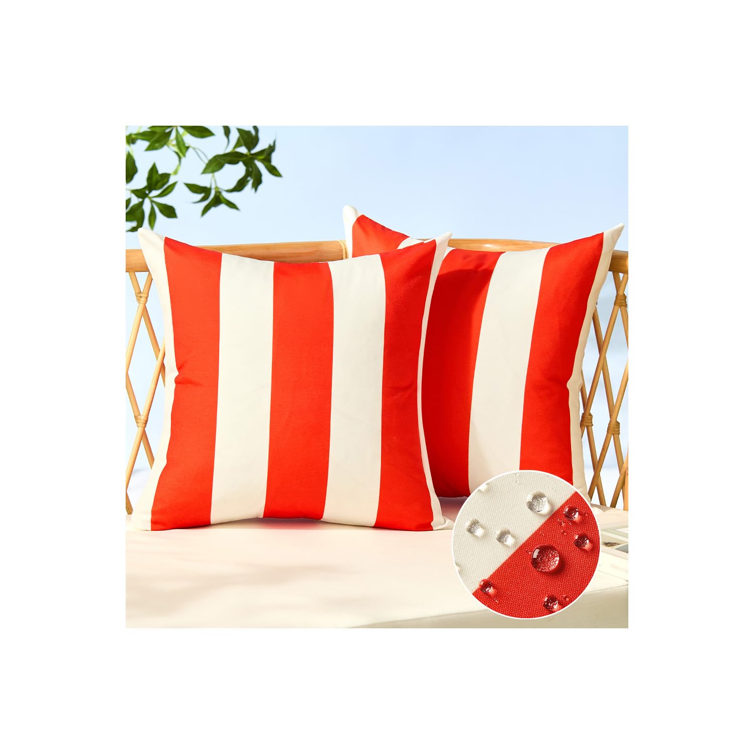 Allorry Outdoor Pillow Covers 20x20 Orange Red Striped Outdoor Decor 007G20