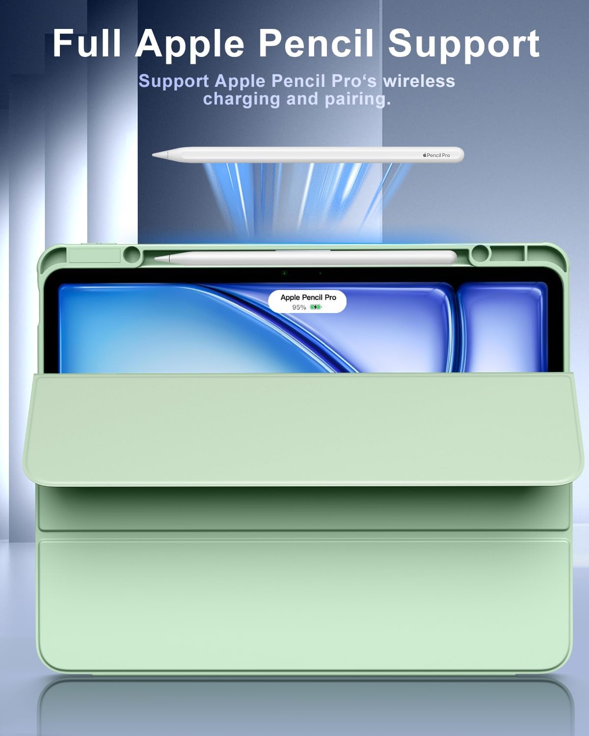TiMOVO Case for New iPad Air 13 inch (M3/M2-2025/2024) with Pencil Holder, Slim Stand Protective Cover with Clear Transparent Back Shell for iPad Air 13 inch, Auto Wake/Sleep, Green