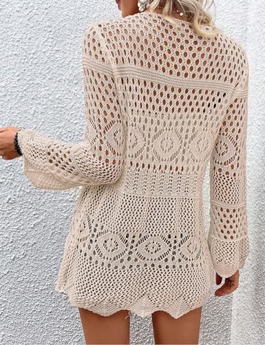 Women Crochet Cardigan Lightweight Tie Front Hollow Out Long Sleeves Summer Knit Cover Cardigans4