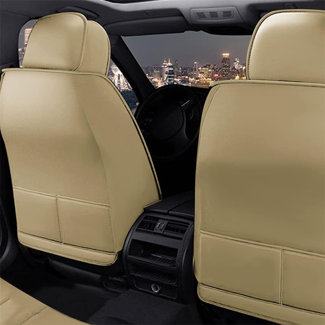 OTCPP Auto Sitzbezüge Set für Ford Focus MK2 Sport Focus MK3 Sport, Leder Autositzbezüge, Vorne Und Hinten Wasserdicht Auto Schonbezüge, Full Set Sitzbez Sitzschoner Zubehör,A Beige