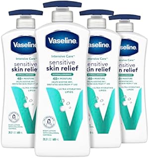 Vaseline Intensive Care Body Lotion Sensitive Skin Relief 4 Ct For Dry Skin With Colloidal Oatmeal and Ultra-Hydrating Lipids 20.3 oz
