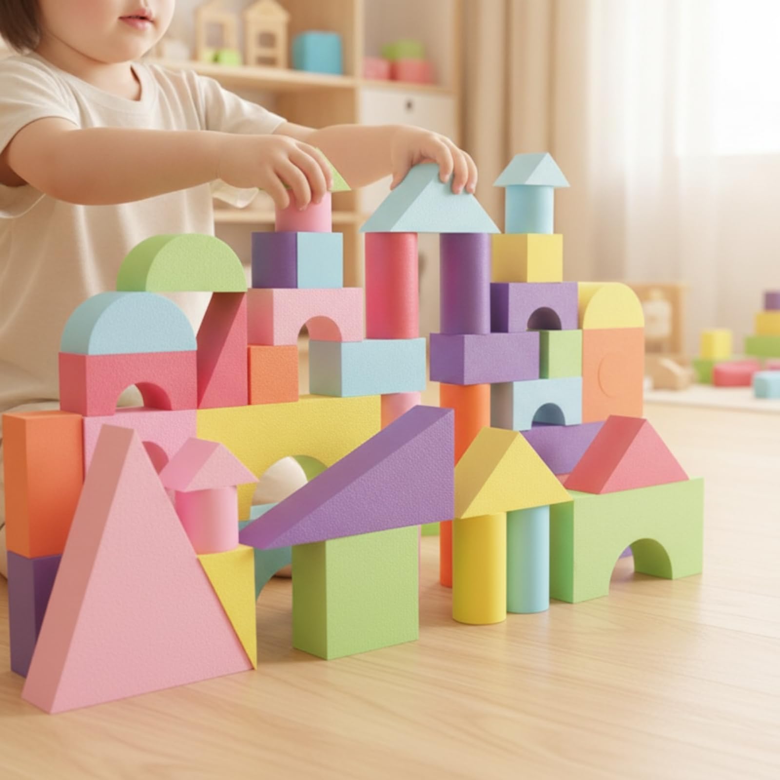 57 Pezzi Mattoncini in Schiuma Grande | Blocchi in Schiuma EVA, Educativi, Kit di Costruzione, per Asilo Nido, Scuola infanzia, Ludoteca, Bambini