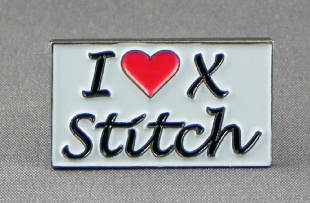 Metal Enamel Pin Badge I Love Cross Stitch Sewing Tapestry Sew