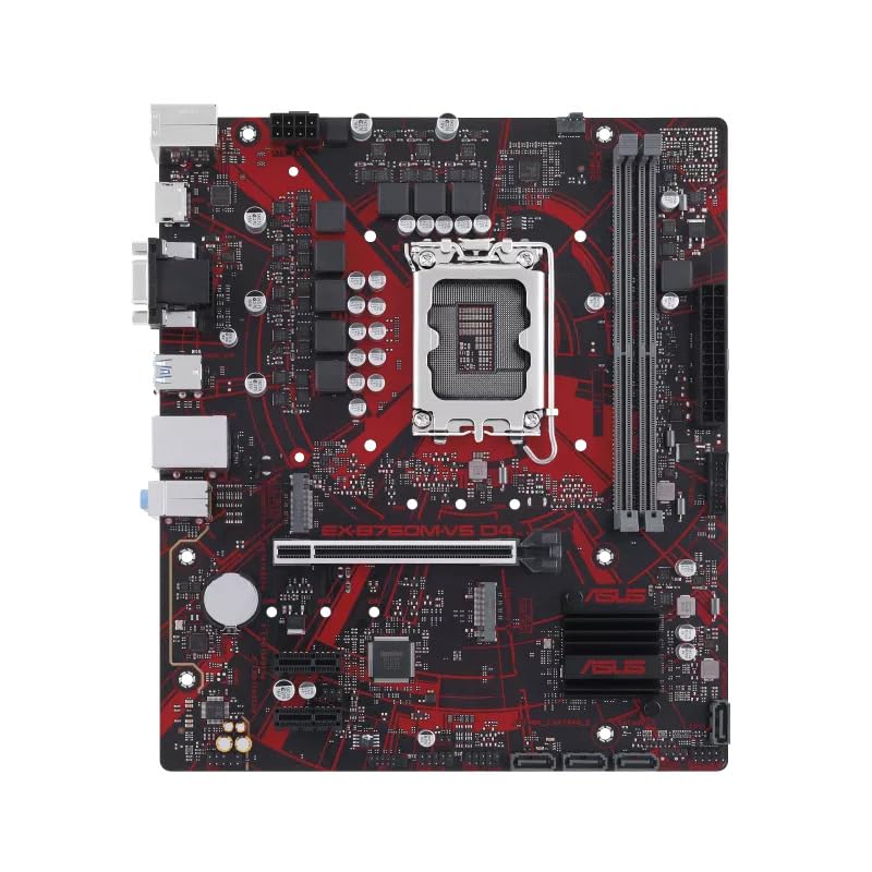 ASUS EX-B760M-V5 D4 Intel LGA 1700 mATX DDR4 Motherboard with Pcie 4.0, 8 Power Stages, Realtek 2.5 GB Ethernet, HDMI, USB 3.2 Gen 1, Luminous Anti-Moisture Coating and Lightning Boot