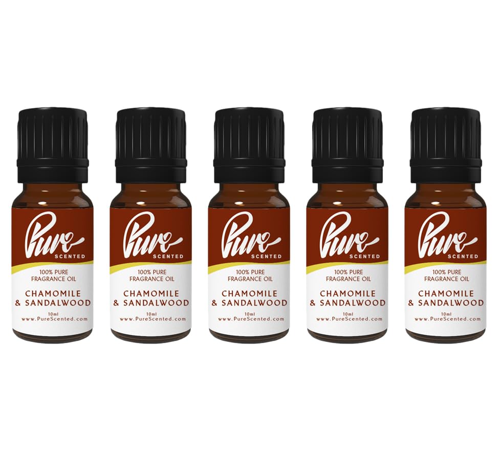 Pure Scented 50ml Fragrance Oils - 5 x 10ml Suitable for Candles, Soaps, Slime, Diffusers, Cosmetics, Wax Melts, Designer (5 x 10ml, Chamomile & Sandalwood)