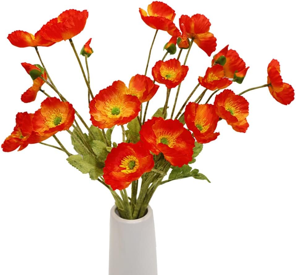 5 Pcs Artificial Poppy Flowers Silk Poppies Flowers with