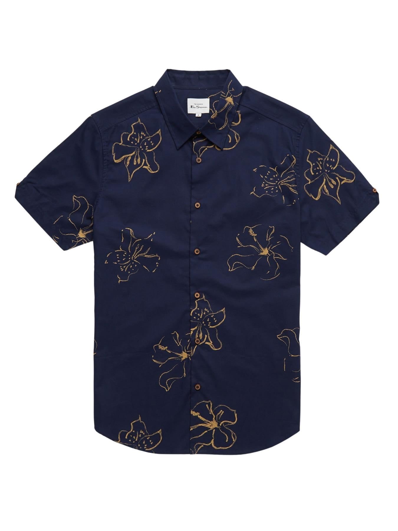 Ben Sherman Linear Floral Print Shirt for Men in Marine, 2XL