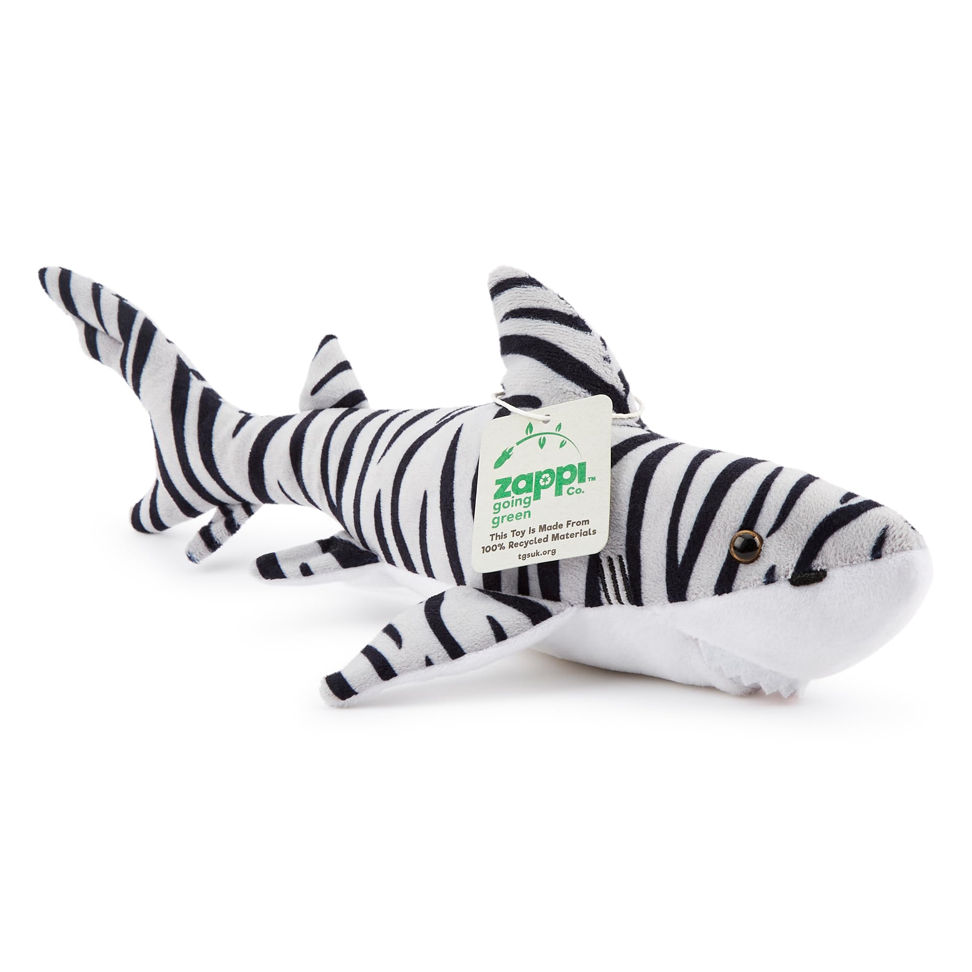 Zappi Co Ultra Soft Tiger Shark Plush Toy (33cm Length) - 100% Recycled, Eco-Friendly, Newborn Gift, Realistic Lifelike