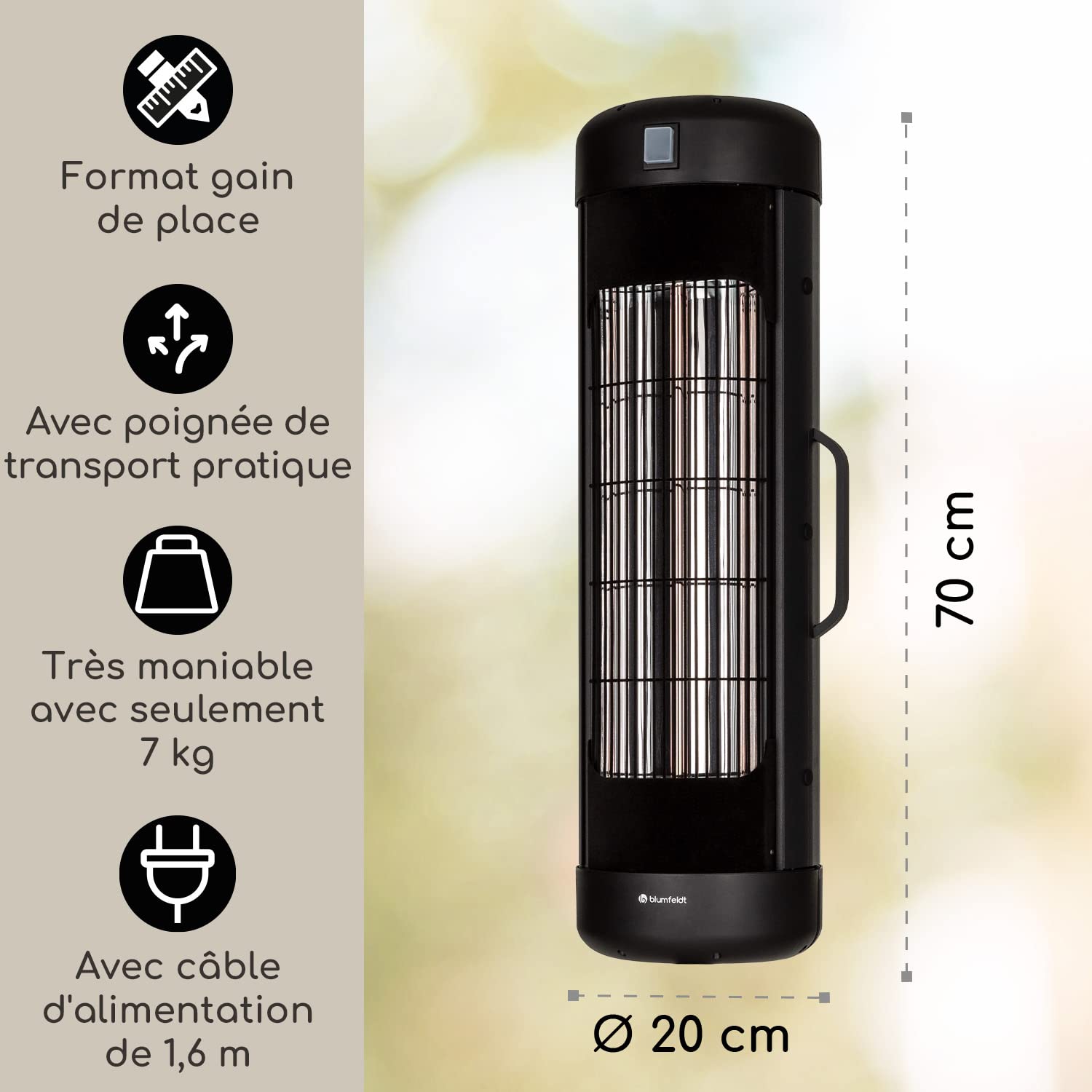 Klarstein Chauffage Electrique à Infrarouge, Chauffage de Jardin 2000W, Terrasse Exterieur IP54, Efficacité Energétique, Fixer Sur Parasols de Jardin, d'Appoint Econome, Sans CO2